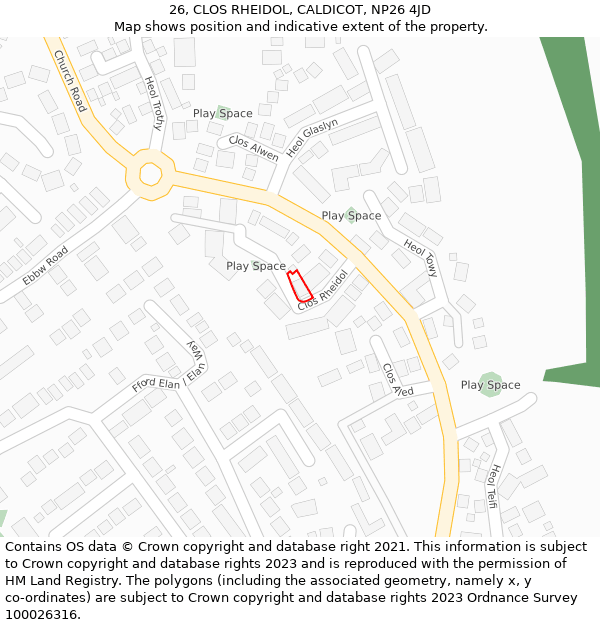 26, CLOS RHEIDOL, CALDICOT, NP26 4JD: Location map and indicative extent of plot