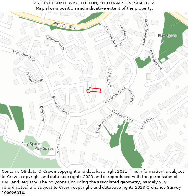 26, CLYDESDALE WAY, TOTTON, SOUTHAMPTON, SO40 8HZ: Location map and indicative extent of plot