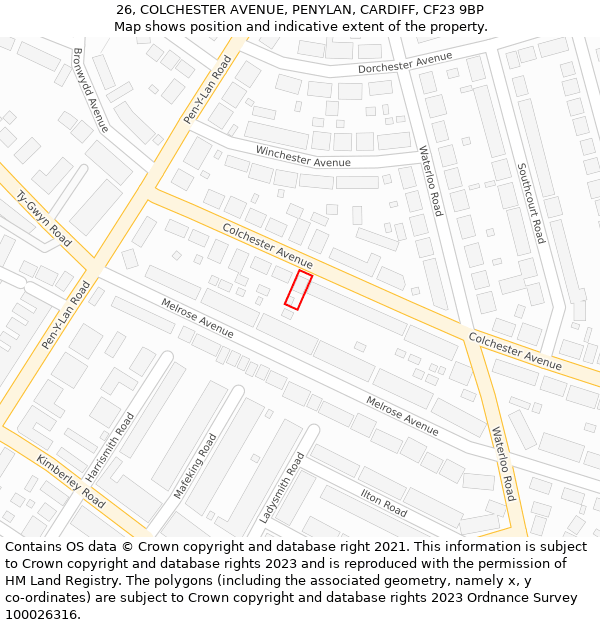 26, COLCHESTER AVENUE, PENYLAN, CARDIFF, CF23 9BP: Location map and indicative extent of plot