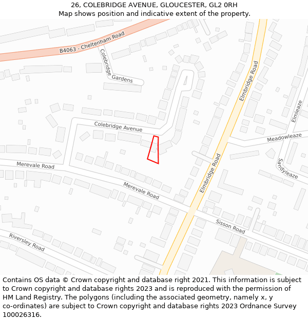 26, COLEBRIDGE AVENUE, GLOUCESTER, GL2 0RH: Location map and indicative extent of plot