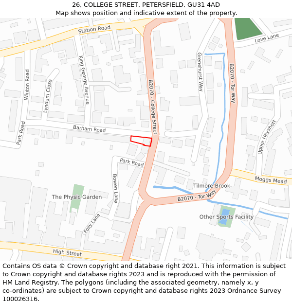 26, COLLEGE STREET, PETERSFIELD, GU31 4AD: Location map and indicative extent of plot