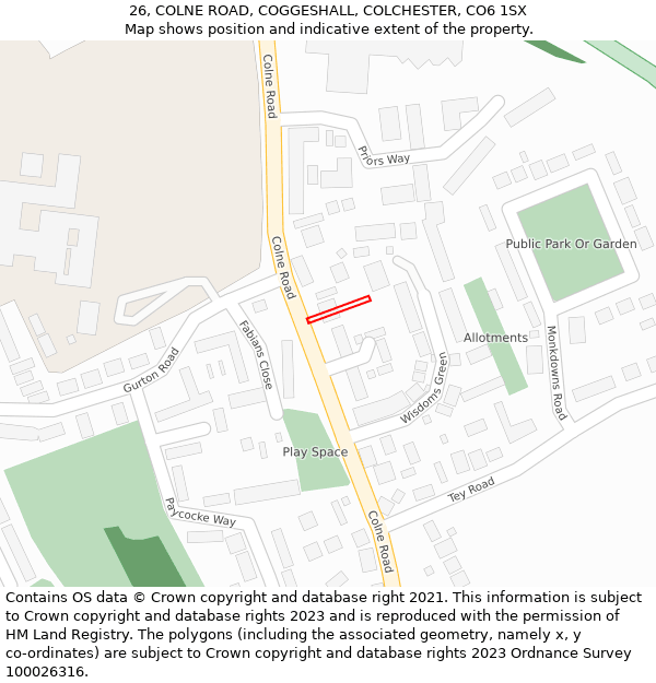 26, COLNE ROAD, COGGESHALL, COLCHESTER, CO6 1SX: Location map and indicative extent of plot