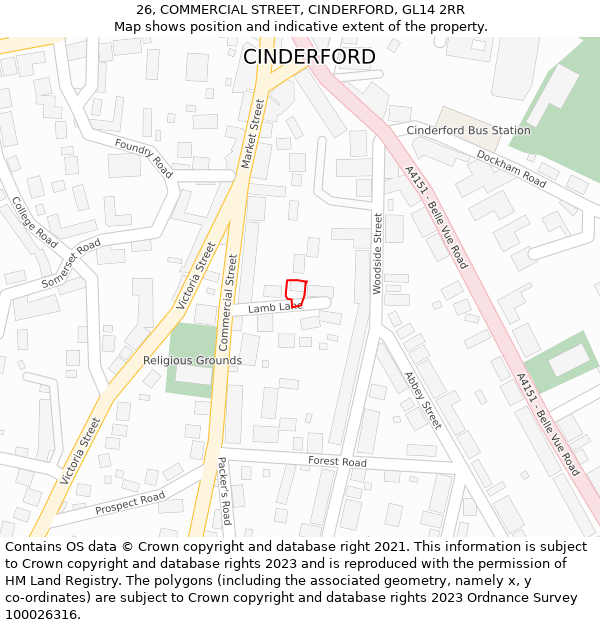 26, COMMERCIAL STREET, CINDERFORD, GL14 2RR: Location map and indicative extent of plot