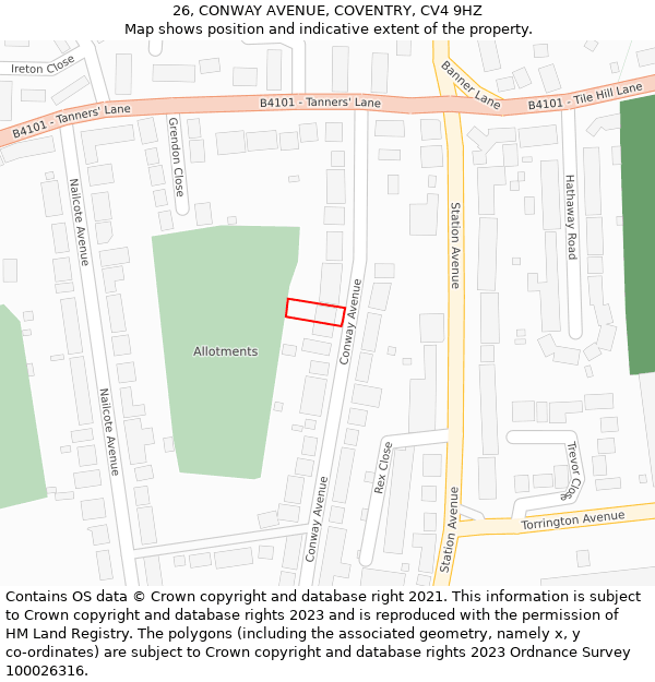 26, CONWAY AVENUE, COVENTRY, CV4 9HZ: Location map and indicative extent of plot