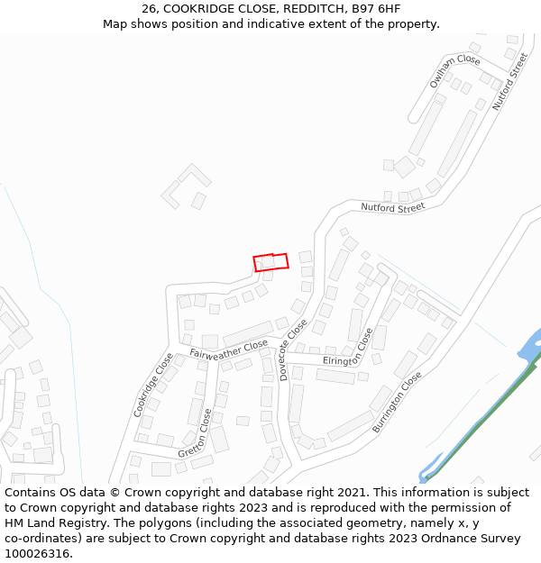 26, COOKRIDGE CLOSE, REDDITCH, B97 6HF: Location map and indicative extent of plot