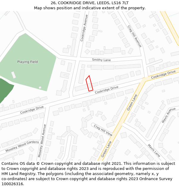26, COOKRIDGE DRIVE, LEEDS, LS16 7LT: Location map and indicative extent of plot
