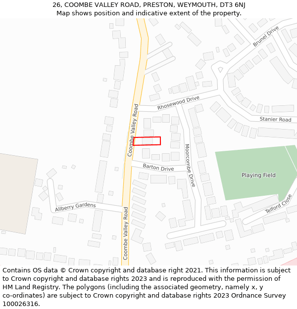 26, COOMBE VALLEY ROAD, PRESTON, WEYMOUTH, DT3 6NJ: Location map and indicative extent of plot
