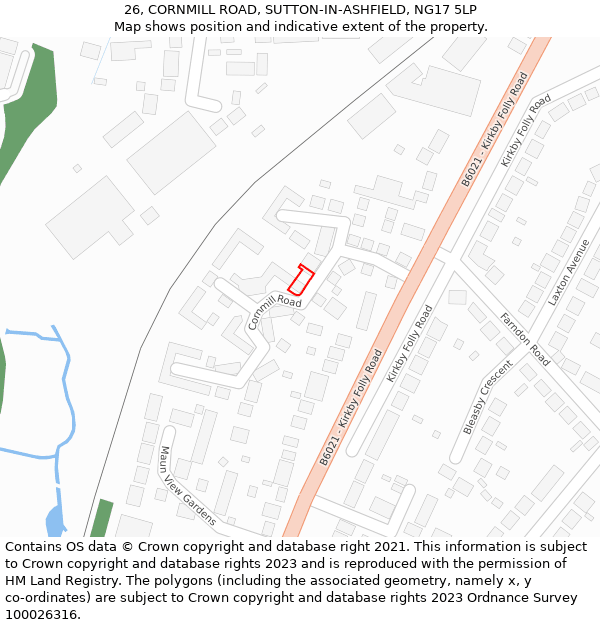 26, CORNMILL ROAD, SUTTON-IN-ASHFIELD, NG17 5LP: Location map and indicative extent of plot