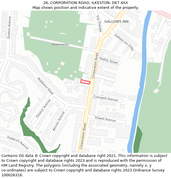 26, CORPORATION ROAD, ILKESTON, DE7 4AX: Location map and indicative extent of plot