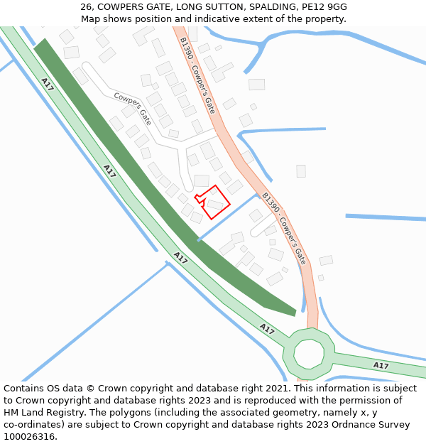 26, COWPERS GATE, LONG SUTTON, SPALDING, PE12 9GG: Location map and indicative extent of plot