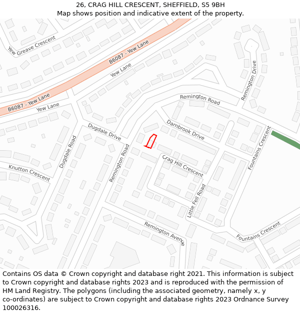 26, CRAG HILL CRESCENT, SHEFFIELD, S5 9BH: Location map and indicative extent of plot