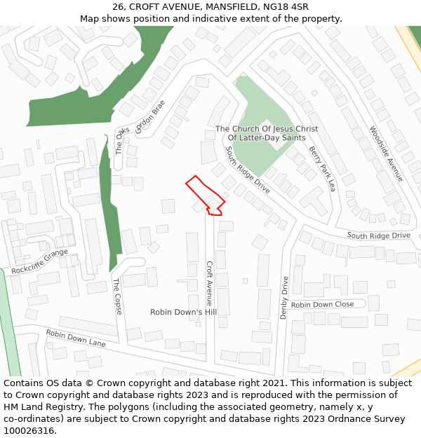 26, CROFT AVENUE, MANSFIELD, NG18 4SR: Location map and indicative extent of plot