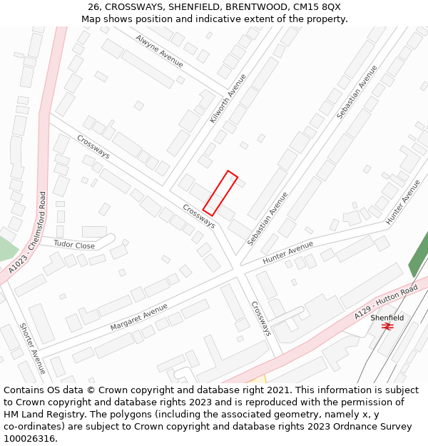 26, CROSSWAYS, SHENFIELD, BRENTWOOD, CM15 8QX: Location map and indicative extent of plot