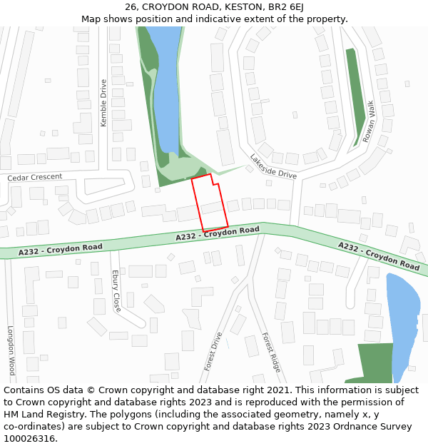 26, CROYDON ROAD, KESTON, BR2 6EJ: Location map and indicative extent of plot