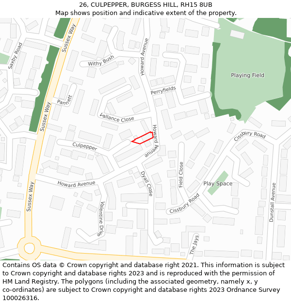 26, CULPEPPER, BURGESS HILL, RH15 8UB: Location map and indicative extent of plot