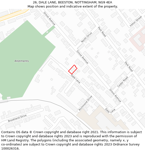 26, DALE LANE, BEESTON, NOTTINGHAM, NG9 4EA: Location map and indicative extent of plot