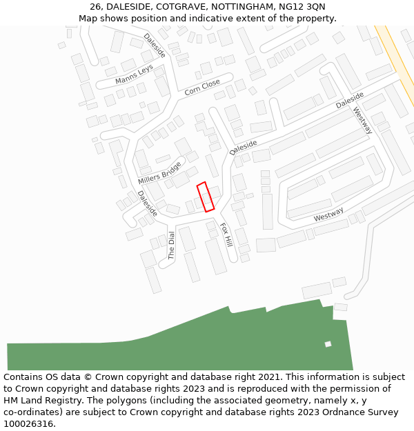 26, DALESIDE, COTGRAVE, NOTTINGHAM, NG12 3QN: Location map and indicative extent of plot