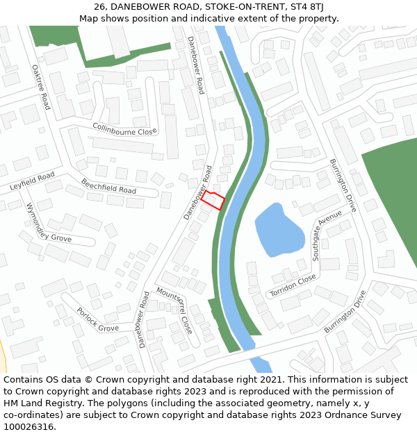 26, DANEBOWER ROAD, STOKE-ON-TRENT, ST4 8TJ: Location map and indicative extent of plot