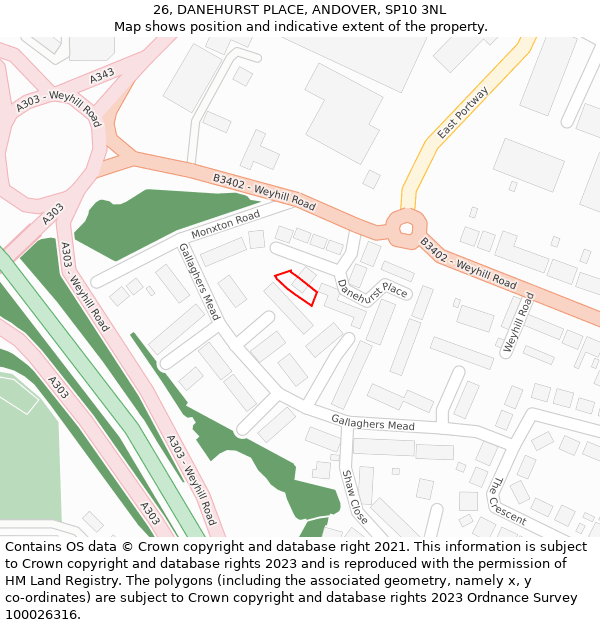 26, DANEHURST PLACE, ANDOVER, SP10 3NL: Location map and indicative extent of plot