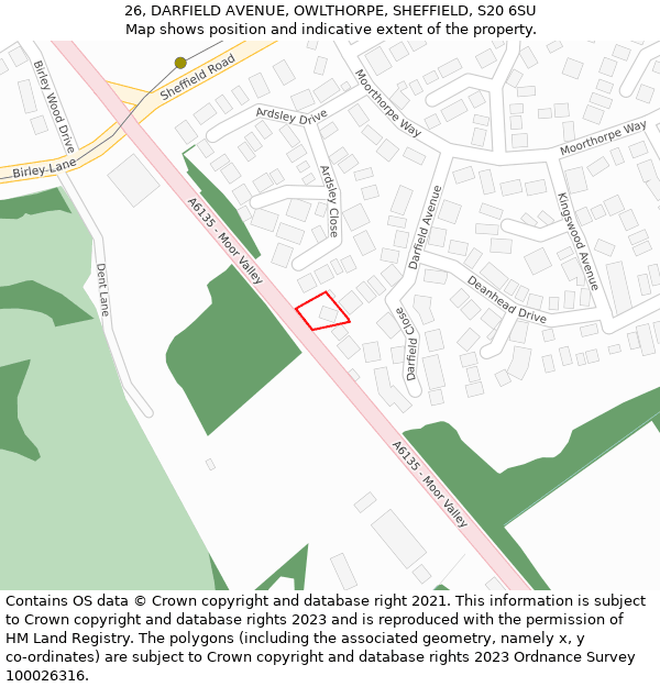 26, DARFIELD AVENUE, OWLTHORPE, SHEFFIELD, S20 6SU: Location map and indicative extent of plot