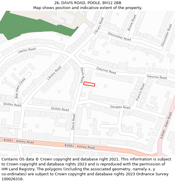 26, DAVIS ROAD, POOLE, BH12 2BB: Location map and indicative extent of plot