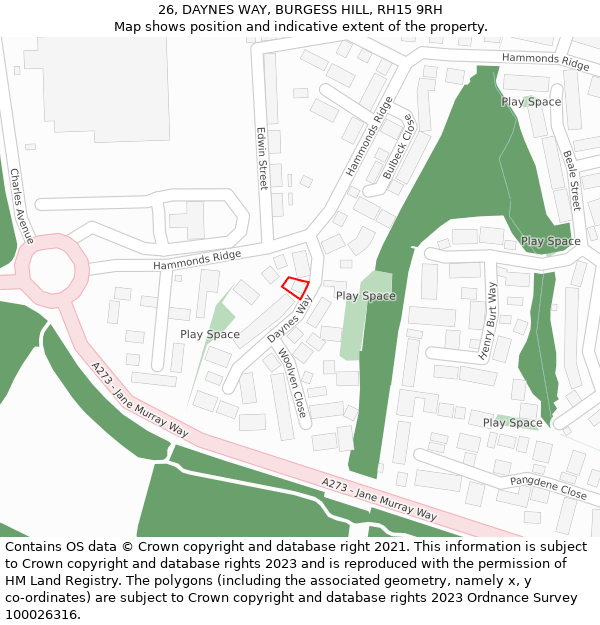 26, DAYNES WAY, BURGESS HILL, RH15 9RH: Location map and indicative extent of plot