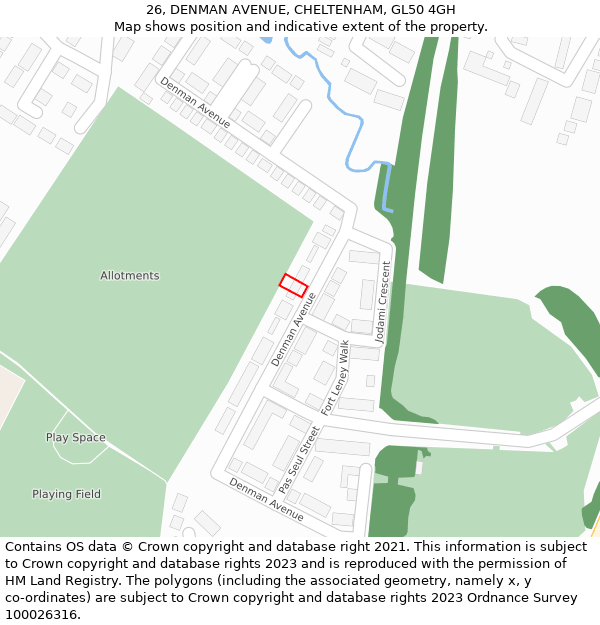 26, DENMAN AVENUE, CHELTENHAM, GL50 4GH: Location map and indicative extent of plot