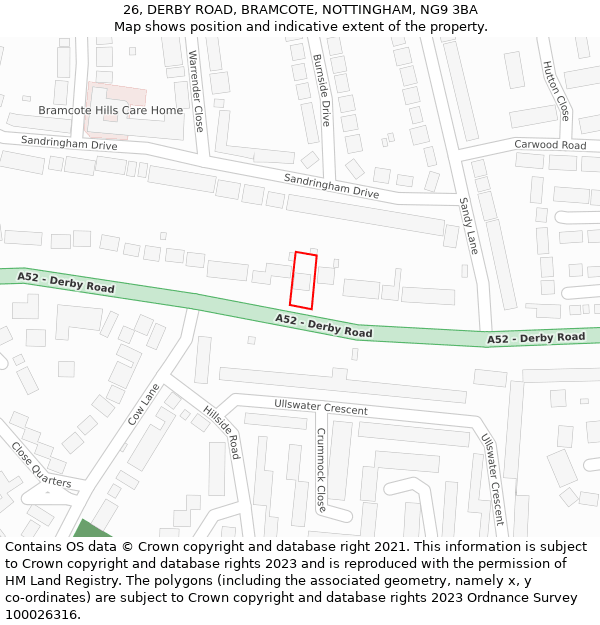 26, DERBY ROAD, BRAMCOTE, NOTTINGHAM, NG9 3BA: Location map and indicative extent of plot