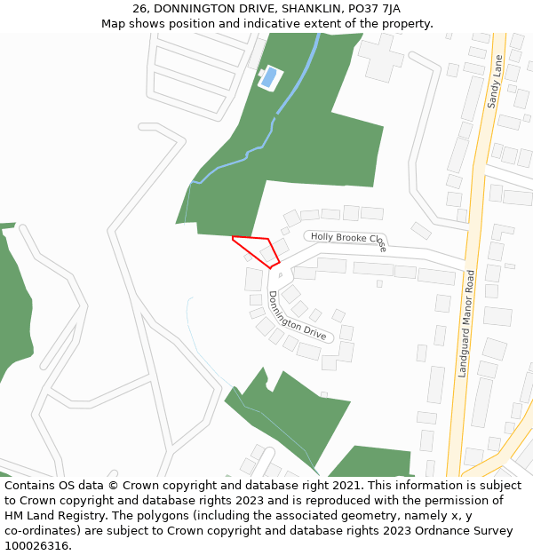 26, DONNINGTON DRIVE, SHANKLIN, PO37 7JA: Location map and indicative extent of plot