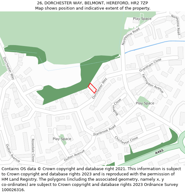 26, DORCHESTER WAY, BELMONT, HEREFORD, HR2 7ZP: Location map and indicative extent of plot