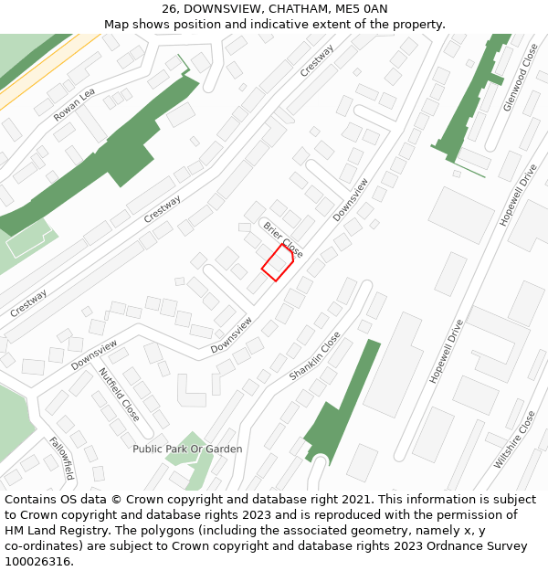 26, DOWNSVIEW, CHATHAM, ME5 0AN: Location map and indicative extent of plot