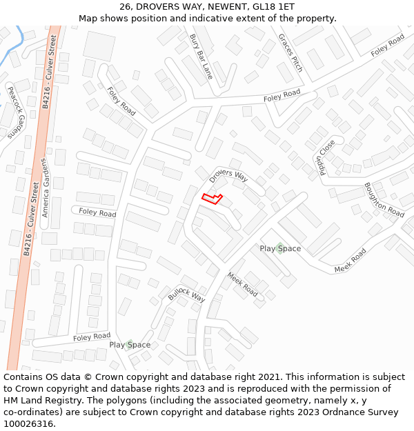 26, DROVERS WAY, NEWENT, GL18 1ET: Location map and indicative extent of plot