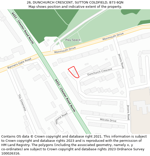 26, DUNCHURCH CRESCENT, SUTTON COLDFIELD, B73 6QN: Location map and indicative extent of plot