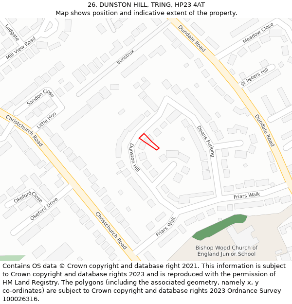 26, DUNSTON HILL, TRING, HP23 4AT: Location map and indicative extent of plot