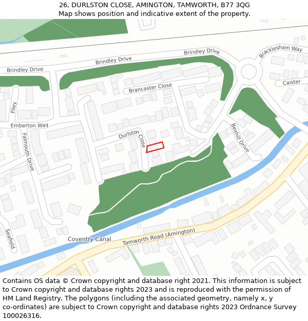 26, DURLSTON CLOSE, AMINGTON, TAMWORTH, B77 3QG: Location map and indicative extent of plot