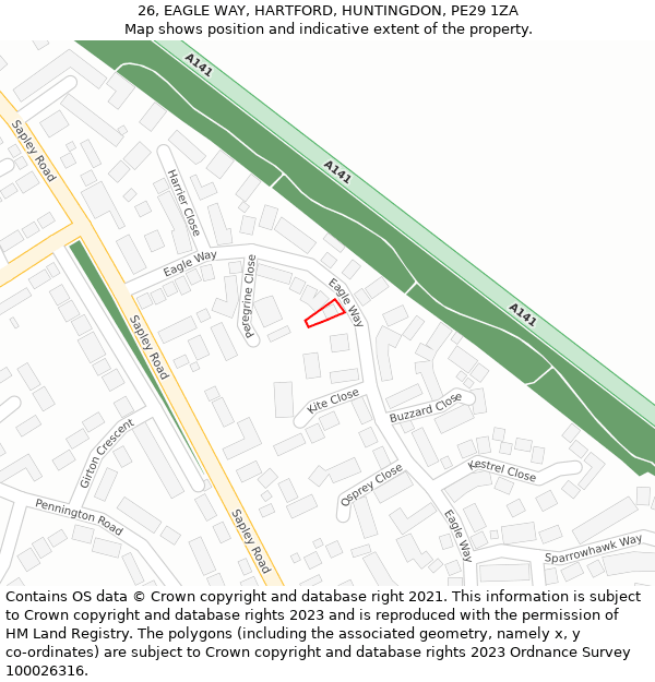 26, EAGLE WAY, HARTFORD, HUNTINGDON, PE29 1ZA: Location map and indicative extent of plot