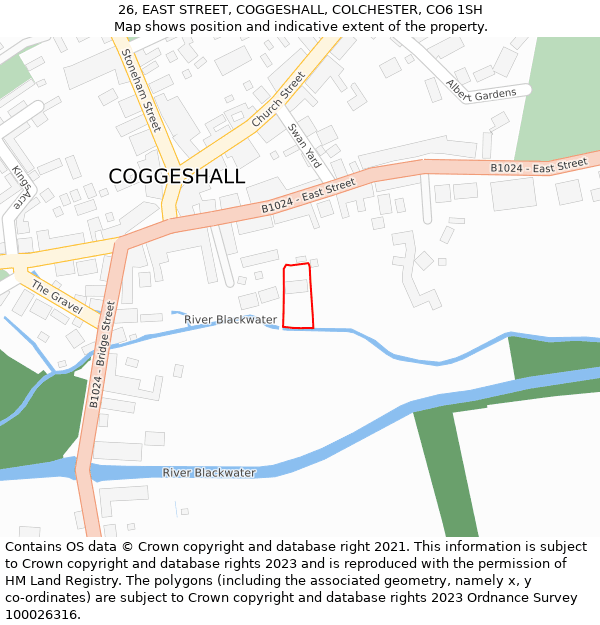 26, EAST STREET, COGGESHALL, COLCHESTER, CO6 1SH: Location map and indicative extent of plot