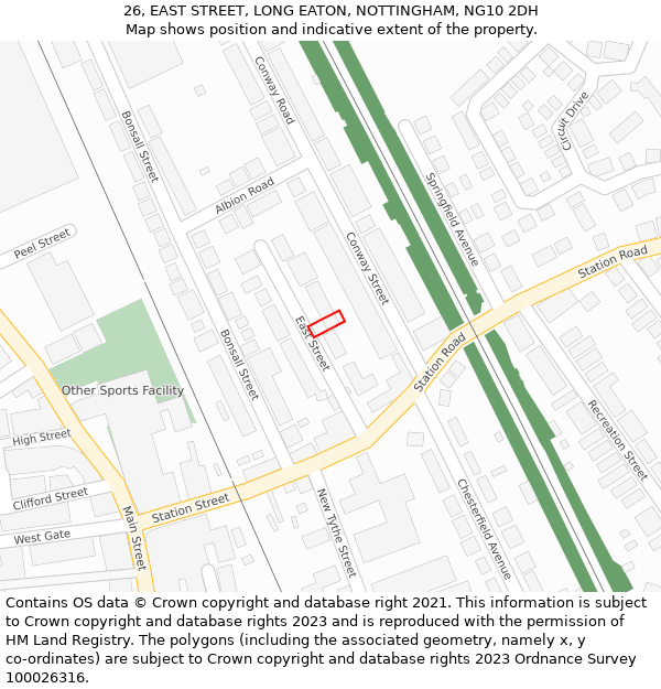 26, EAST STREET, LONG EATON, NOTTINGHAM, NG10 2DH: Location map and indicative extent of plot