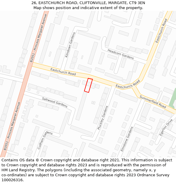 26, EASTCHURCH ROAD, CLIFTONVILLE, MARGATE, CT9 3EN: Location map and indicative extent of plot