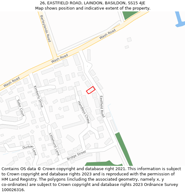 26, EASTFIELD ROAD, LAINDON, BASILDON, SS15 4JE: Location map and indicative extent of plot