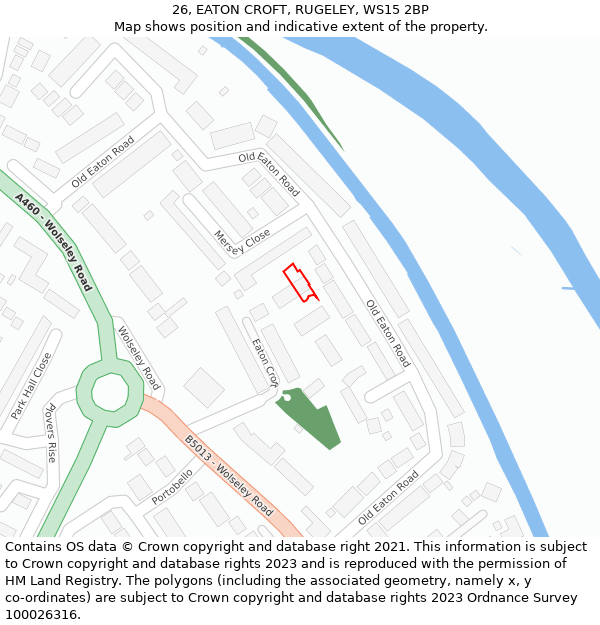 26, EATON CROFT, RUGELEY, WS15 2BP: Location map and indicative extent of plot