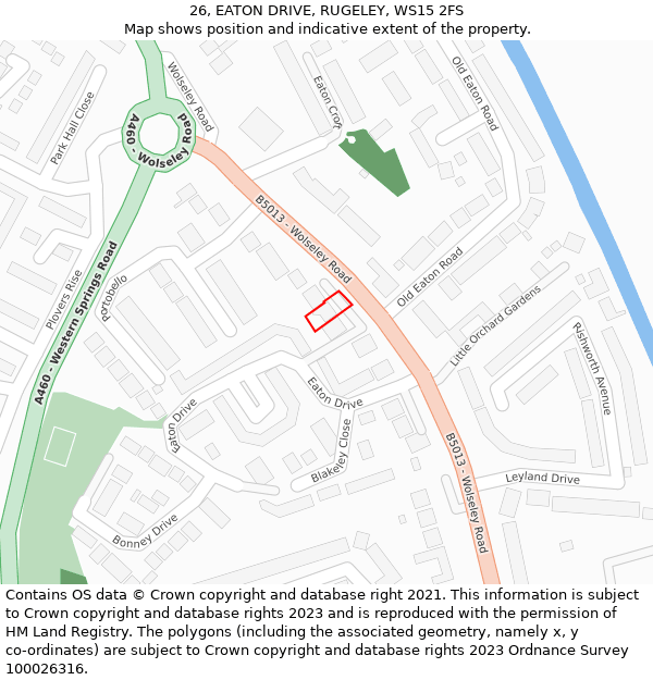 26, EATON DRIVE, RUGELEY, WS15 2FS: Location map and indicative extent of plot