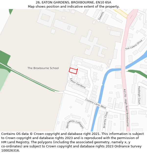 26, EATON GARDENS, BROXBOURNE, EN10 6SA: Location map and indicative extent of plot