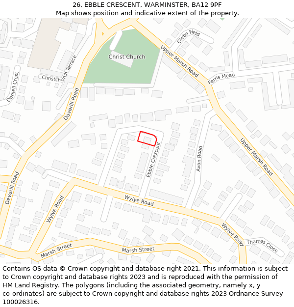 26, EBBLE CRESCENT, WARMINSTER, BA12 9PF: Location map and indicative extent of plot