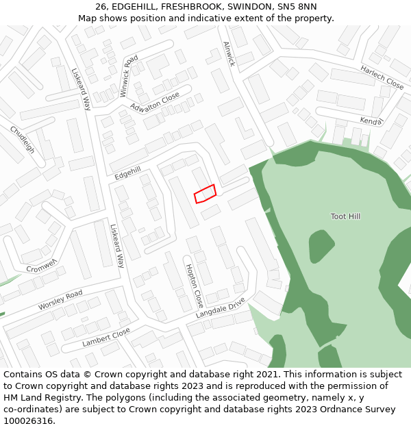 26, EDGEHILL, FRESHBROOK, SWINDON, SN5 8NN: Location map and indicative extent of plot