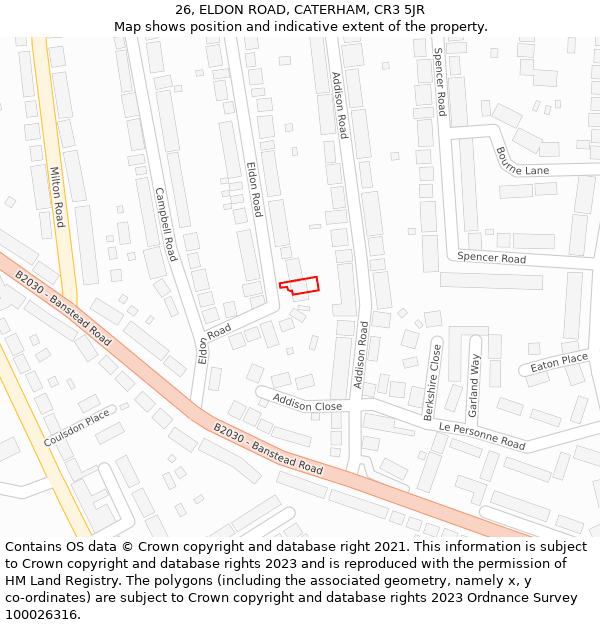 26, ELDON ROAD, CATERHAM, CR3 5JR: Location map and indicative extent of plot