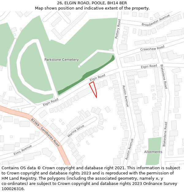 26, ELGIN ROAD, POOLE, BH14 8ER: Location map and indicative extent of plot