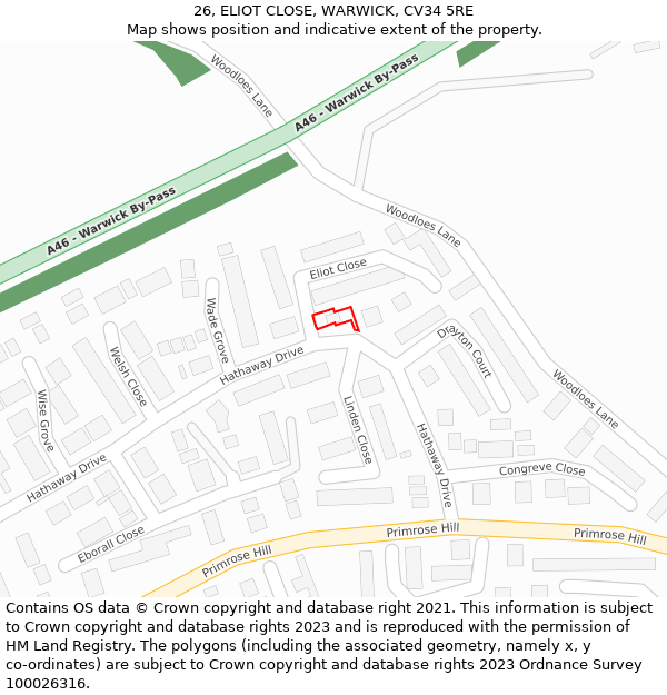 26, ELIOT CLOSE, WARWICK, CV34 5RE: Location map and indicative extent of plot