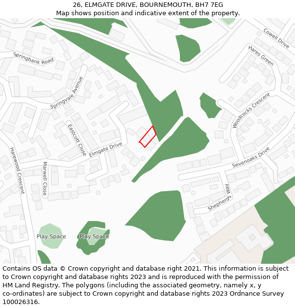26, ELMGATE DRIVE, BOURNEMOUTH, BH7 7EG: Location map and indicative extent of plot