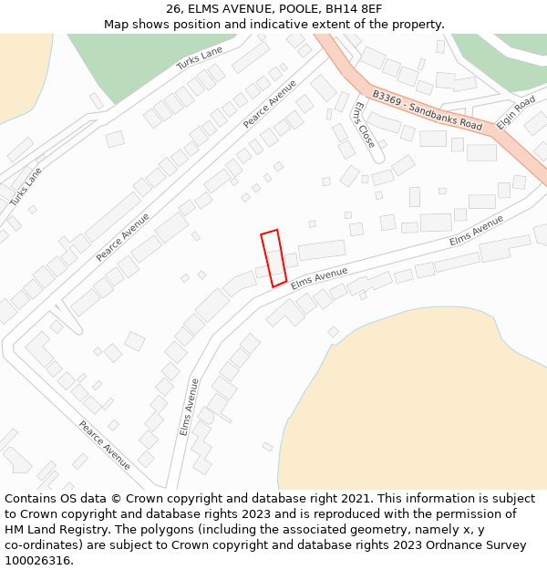 26, ELMS AVENUE, POOLE, BH14 8EF: Location map and indicative extent of plot